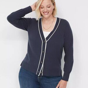 Plus Size Lane Bryant Navy Blue Cardigan with White Trim